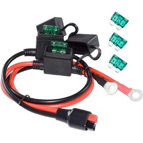 10AWG Power Supply or Battery Cable, 45A Connectors and 3/8 inch Terminal Rings, with 30A Protection Fuse, for Automotive - 2ft/60cm