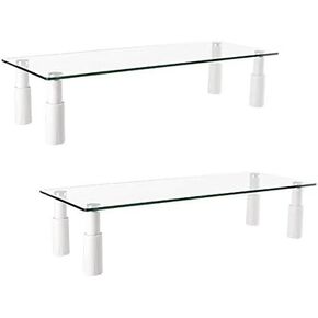 Mount Plus STB101 22.5 Inch Wide Tempered Glass Monitor Riser Desktop Stand Height Adjustable Table Top for Flat Screen LCD LED TV, Laptop, Notebook, Display (2 Pack)
