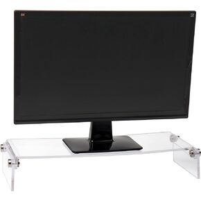 Mind Reader Monitor Stand, Desktop Organizer, Riser, Office, Acrylic, 8.5" L x 23.5" W x 4.125" H, Clear