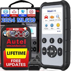 ماسح ضوئي Autel MaxiLink ML629 للسيارات Obd2، 2024 أحدث طراز تم ترقيته من AL619، ML619، قارئ رمز السيارة فحص المحرك ABS SRS أداة المسح التشخيصي لناقل الحركة مع VIN التلقائي، اختبار جاهز، بحث DTC
