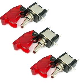 TrendBox 3 Sets (RED LED Light + RED Auto Cover) Toggle Flick SPST Switch 12V 20A ON/Off Control Car Truck Boat ATV Airplane