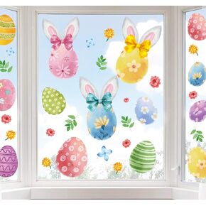 9 Sheets 111Pcs Valentine's Day Window Clings Watercolor Dot Stripe Heart Window Decals Double-Sided Sweet Conversation Heart Window Decor for Home Office School, 7.8 x 11.8 Inch