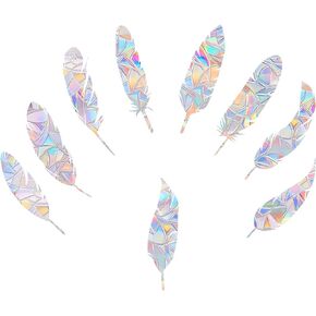 14 Pieces Feather Window Clings - Anti-Collision Window Decals to Save Birds from Window Collisions,Non Adhesive Prismatic Vinyl Window Clings, Rainbow Stickers