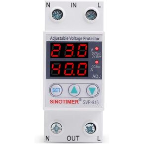 Under Voltage Relay,220V Intelligent Adjustable Over and Under Voltage Limit Current Protector Relay Reset Protector 40A