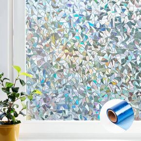LEMON CLOUD Window Film, Stained Glass Window Film Decorative, Rainbow Window Privacy Film, Window Stickers for Privacy Film for Glass Windows Static Cling, No Glue (Blue,17.5 x 78.7 inch)
