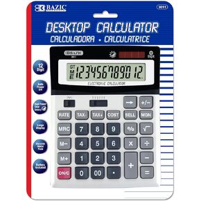 BAZIC Desktop Calculator 12-Digit Profit Calculation & Tax Functions, Large LCD Display, Solar Battery Dual Power Electronic Calculators, 1-Pack