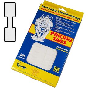N'icePackaging - 2000 Qty - Value Pack White Jewelry Repair, Price and Identification Tags (1 1/2" x 1/2") - Tyvek Self Adhesive Rectangle/Dumbbell/Barbell Jewelry Price Tags