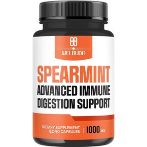 1000mg Spearmint Capsules with Elderberry, Echinacea, Berberine HCI & More - Support Digestive, Relaxation Mood, Respiratory Function & Immune System - 90 Veggie Capsules