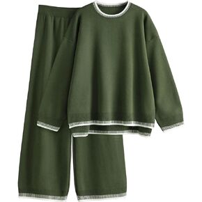 Women’s 2 Piece Outfits Knit Trendy Sweater Sets Oversized Long Sleeve Loose Fit Matching Lounge Sets Tracksuits
