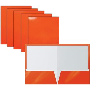 Better Office Products 2 Pocket Glossy Laminated Paper Folders, Letter Size, Orange Paper Portfolios, Box of 25 Orange Folders