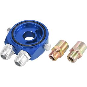 X AUTOHAUX Universal Car Aluminum Alloy Oil Filter Cooler Sandwich Thread Plate Adapter Oil Cooler Kit Blue M20x1.5 1/8 NPT