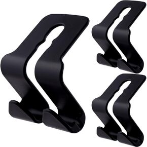 PAGOW Upgrade 6 Hooks 2in1 Car Seat Headrest Hook Hanger Storage Organizer Universal Back Vehicle Holder for Handbag Purses Coat,3pcs Black S Type