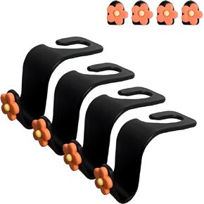 8 PCS Car Seat Headrest Hook, Auto Seat Hook Hanger Storage Organizer, Adhesive Hooks for Purse Coat Umbrella Grocery Bag, Universal Interior Accessories for All Vehicles (Orange)