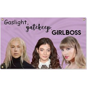 علم المفروشات "Gaslight، Gatekeep، Girlboss" مقاس 3 × 5 أقدام مع 4 حلقات نحاسية لافتة حفلات مضحكة داخلية، هدية جدارية لتزيين غرفة الكلية in Kuwait
