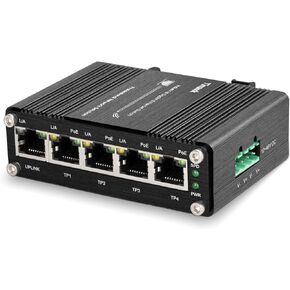 Industrial 5-Port Gigabit Ethernet Network Switch, PoE Optional, Network Hub, Ethernet Splitter, Traffic Optimization, Wall-Mount & DIN-Rail Installation (Power Supply Excluded)