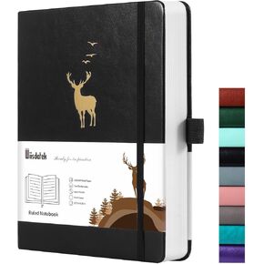 College Ruled Journal Notebook- 312 Pages A4 Softcover Large Journal, 100GSM Thick Paper, Leather Journal for Women Men Work School, 8.5''×11''-Black