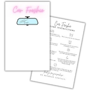 Car Freshie Insert Cards | 50 pk 5.5x8.5" White Pink Neon Simple, fits in 6x9" for Holographic Bags Freshie Scent Label Care Instruction Cardstock