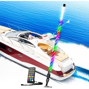 5FT Nav lights for Boat, Plug-in Base Boat Whip Light, Chasing Color Boat Navigation Light with Remote Control, LED Boat Light Anchor Boat Accessories