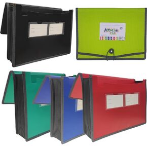 Premium Quality Plastic Expanding File Folder Document Organizer, 3.5" Expansion, A4 Letter Size for Home School Office Organization, 3 Pack (RED/Blue/Black)