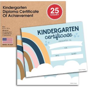 25 Boho Kindergarten Diploma Certificate of Achievement - Kindergarten Graduation Certificates for Kids, Kindergarten Certificates of Completion, Kindergarten Awards Certificates, Awards for Kids