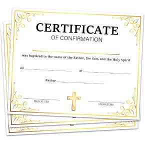 25 شهادة تأكيد ديني، شهادات معمودية لتعميد الكنيسة، هدايا تقدير لتكريس الطفل الكاثوليكي، ورقة شهادة تكريس الطفل، 8 × 10 بوصة (ذهبي) - DH142 in Kuwait