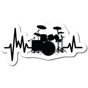 Drum Set Pulse 4 Inch Waterproof Decal Sticker Vintage Band Rock Drum Punk Pop Guitar Metal Country Music Instrument Musical Singer DJ Acoustic Studio Jazz Sing CS1455-2PK