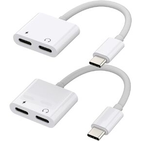 Dual USB-C Headphone Adapter(2Pack) 2in1 DAC Type C Jack Charging Aux Dongle Compatible for Samsung Galaxy S21 S22 S23 Ultra LG iPhone 15 Pro Max Plus iPad 10、Air4/5、Mini6、Pro 12.9 Audio Splitter