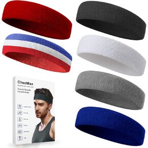 ChezMax 6PCS Sweatbands for Men, Sweat Bands Headbands Men, Moisture Wicking Headbands for Men, Sweat Headband Men, Mens Headband Sweatband for Sports, Tennis, Basketball, Running, Working, Gym