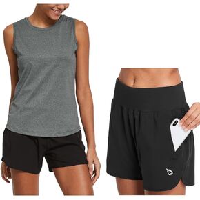 BALEAF Women's 5" Workout Shorts Gym Running Shorts with Workout Tank Top S