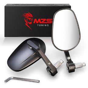 MZS Motorcycle Mirrors, Bar End Rear View Mirror 7/8 Hollow Handlebar Side Rearview Accessories Black Aluminum Compatible with Touring Cruiser Cafe Racer E-bike Sport Street Bike