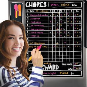 Magnetic Chore Chart for Kids Multiple Kids, Adults & Family 11x14" Plus 5 Liquid Chalk Markers - Dry Erase Reward Chart Responsibility Behavior Chart Whiteboard (White) in Kuwait