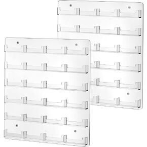 HBlife Pack of 2 Clear Acrylic Business Card Holder Wall Mount Sticker Display Rack Multiple Cards Organizer for Gift Cards and Brochures, 24 Pockets