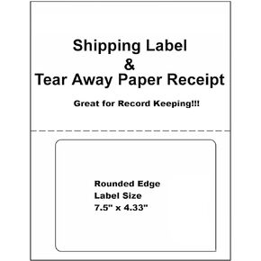 ProLine Compatible Labels for Click Ship PayPal/Ebay USPS Labels with Paper Receipts for Laser/Ink Jet Shipping! Built in Tear Off Receipts! (100 Sheets)