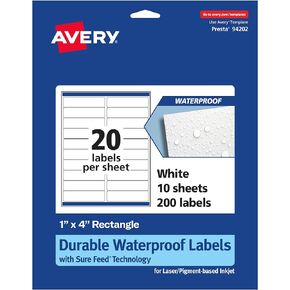Avery Durable Waterproof Rectangle Labels with Sure Feed, 1" x 4", 100 Oil and Tear-Resistant Labels, Laser/Pigment-Based Inkjet Printable Labels (36549)