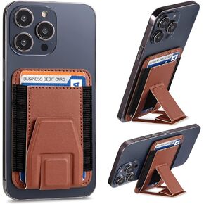 Magnetic Leather Phone Wallet Stand, Credit Card Holder Wallet with MagSafe for iPhone 15/14/13/12 Series Magsafe Wallet, Hold Up to 7 Cards, Black