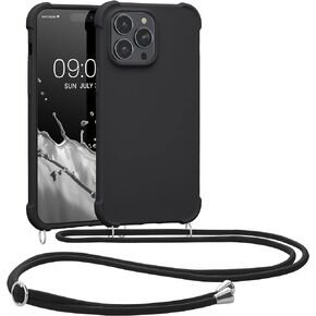 kwmobile Crossbody Case Compatible with Apple iPhone 14 Pro Max Case - TPU Silicone Cover with Strap - Dark Green