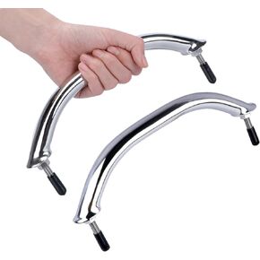 2PCS Boat Marine Grab Handle Polished Stainless Heavy Duty Round Tube Handrail with Flange & Stud - 8-1/4" Long