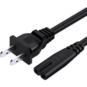 UL Listed 3/5/6/10ft 18 Gauge AWG 40 Strands Oxygen Free Copper 2 Prong Angled (NEMA 1-15P to IEC320 C7) 7A 125V AC Power Cord Universal Socket Plug Jack Extension Wall Cable (5FT/1.5M)