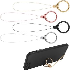 Cobee Cell Phone Ring Straps, 4 Pcs Phone Finger Ring Holders, Phone Grip Holder Phone Loop Charm Phone Ring Kickstand Holder Phone Finger Ring Chain Lanyard(Silver, Gold, Black, Rose Gold)