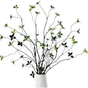 41.3 inch Artificial Leaves Stems Faux Banyan Tree Branches Greenery Ficus Twig for Indoor Outside Home Garden Office Wedding Décor (Green - 2pcs)