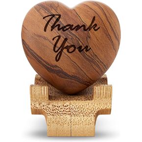 Carved Wooden Heart Shape Gifts - A Little Hug - Engraved Olive Wood with Bamboo Stand - Pocket Hug Heart - Thinking of You Gifts for Women or Men - Long Distance Missing You