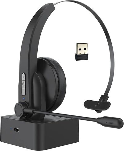 سماعات رأس لاسلكية بتردد 2.4 جيجا هرتز، سماعة رأس على الأذن مع ميكروفون ENC للحد من الضوضاء وعصابة رأس قابلة للتعديل للتحكم في مستوى الصوت مع قاعدة شحن in Kuwait