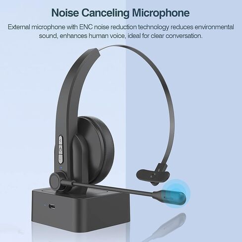 سماعات رأس لاسلكية بتردد 2.4 جيجا هرتز، سماعة رأس على الأذن مع ميكروفون ENC للحد من الضوضاء وعصابة رأس قابلة للتعديل للتحكم في مستوى الصوت مع قاعدة شحن in Kuwait