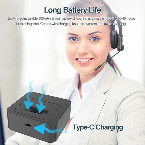سماعات رأس لاسلكية بتردد 2.4 جيجا هرتز، سماعة رأس على الأذن مع ميكروفون ENC للحد من الضوضاء وعصابة رأس قابلة للتعديل للتحكم في مستوى الصوت مع قاعدة شحن in Kuwait