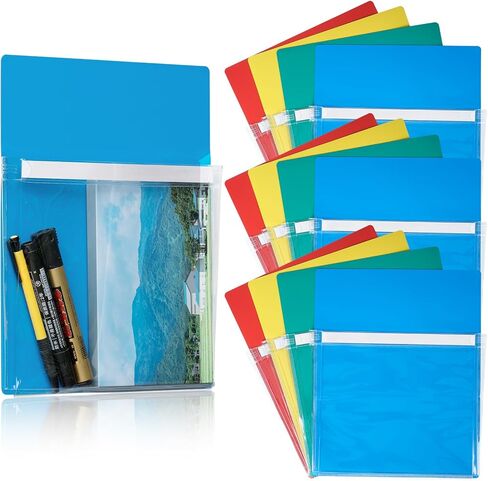 jxgzyy 12 جهاز كمبيوتر شخصي جيوب مغناطيسية PVC المجلدات المغناطيسية الملونة حامل الورق المغناطيسي مع مخطط جيب واضح تخزين البريد حامل الملفات المغناطيسي لخزانة الثلاجة السبورة الحقائب المغناطيسية in Kuwait