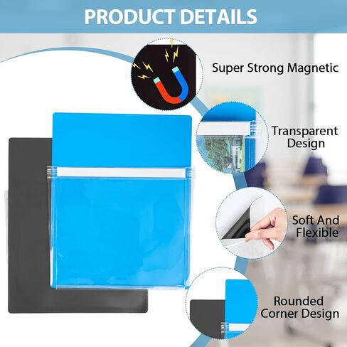 jxgzyy 12 جهاز كمبيوتر شخصي جيوب مغناطيسية PVC المجلدات المغناطيسية الملونة حامل الورق المغناطيسي مع مخطط جيب واضح تخزين البريد حامل الملفات المغناطيسي لخزانة الثلاجة السبورة الحقائب المغناطيسية in Kuwait