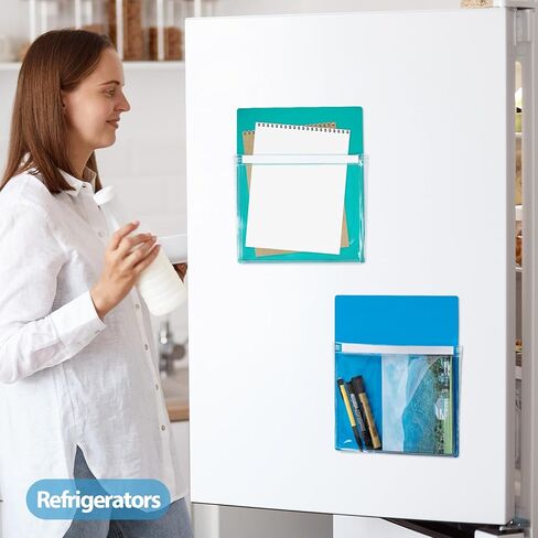 jxgzyy 12 جهاز كمبيوتر شخصي جيوب مغناطيسية PVC المجلدات المغناطيسية الملونة حامل الورق المغناطيسي مع مخطط جيب واضح تخزين البريد حامل الملفات المغناطيسي لخزانة الثلاجة السبورة الحقائب المغناطيسية in Kuwait