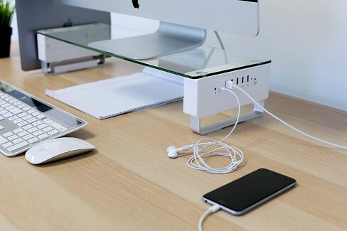 تركيبها! حامل شاشة زجاجي مع 5 منافذ USB | رف مكتبي مريح مع حامل كمبيوتر محمول عمودي | يناسب 24، 27، 30، 32 بوصة، سعة 66 رطلاً in Saudi Arabia