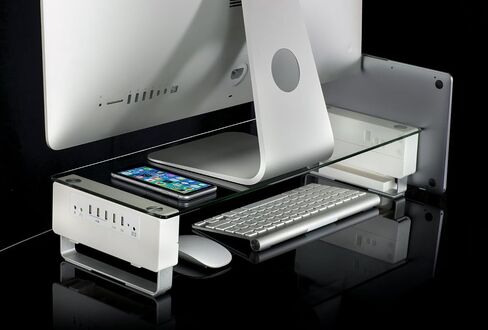 تركيبها! حامل شاشة زجاجي مع 5 منافذ USB | رف مكتبي مريح مع حامل كمبيوتر محمول عمودي | يناسب 24، 27، 30، 32 بوصة، سعة 66 رطلاً in Saudi Arabia
