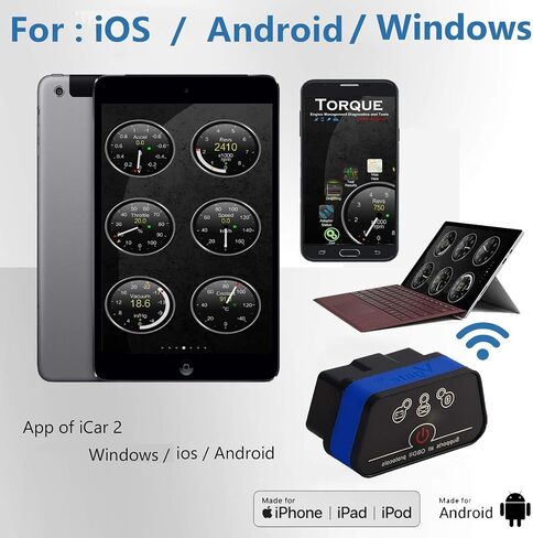 Vgate iCar2 Wi-Fi Adapter OBD2 Scanner Scan Tools Check Engine Light Car Diagnostic Tool for iOS & Android, Auto Sleep (Black) in Kuwait